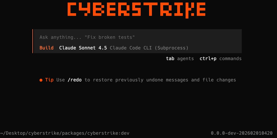 Cyberstrike TUI main interface