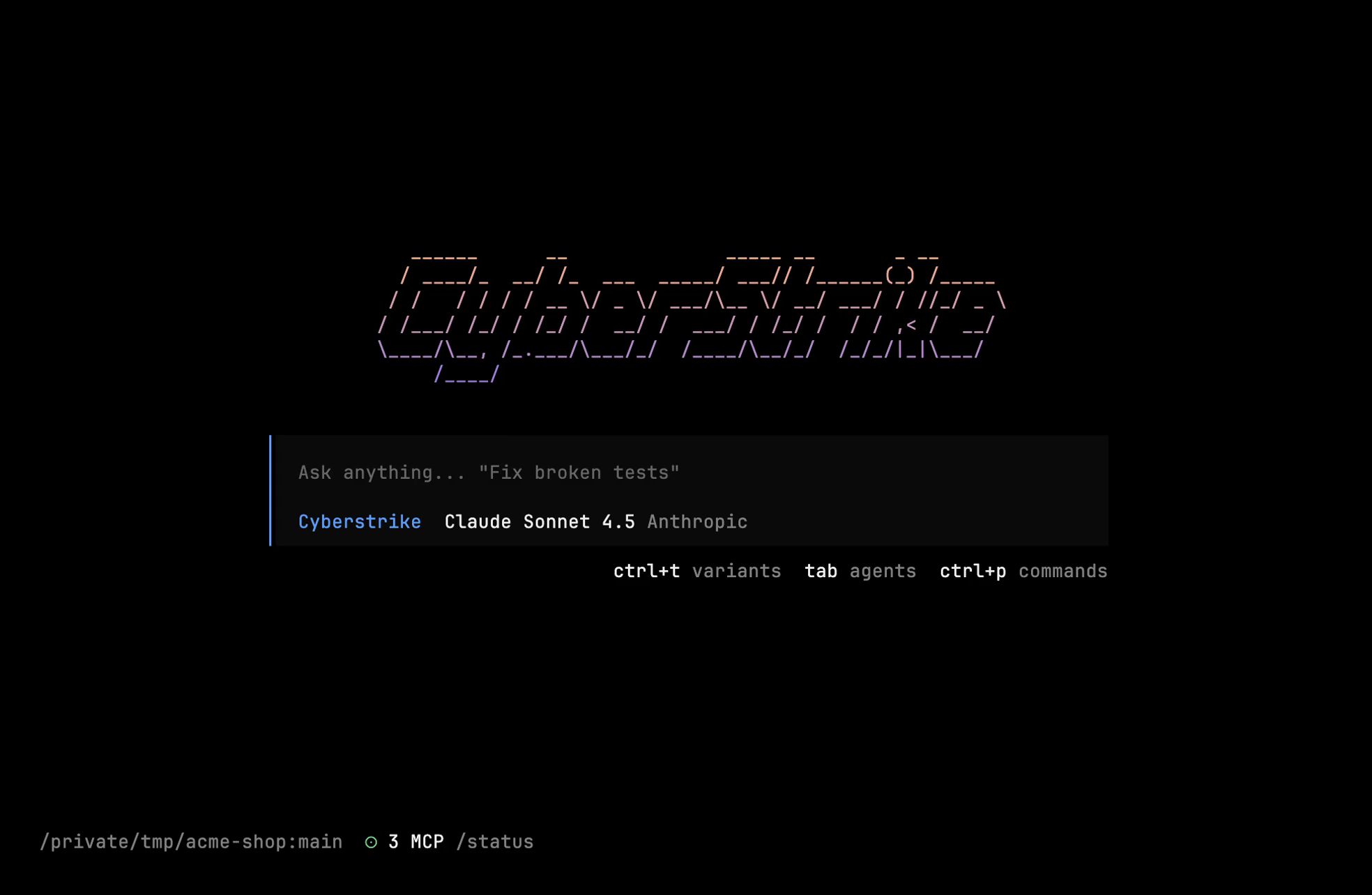 Cyberstrike TUI main interface