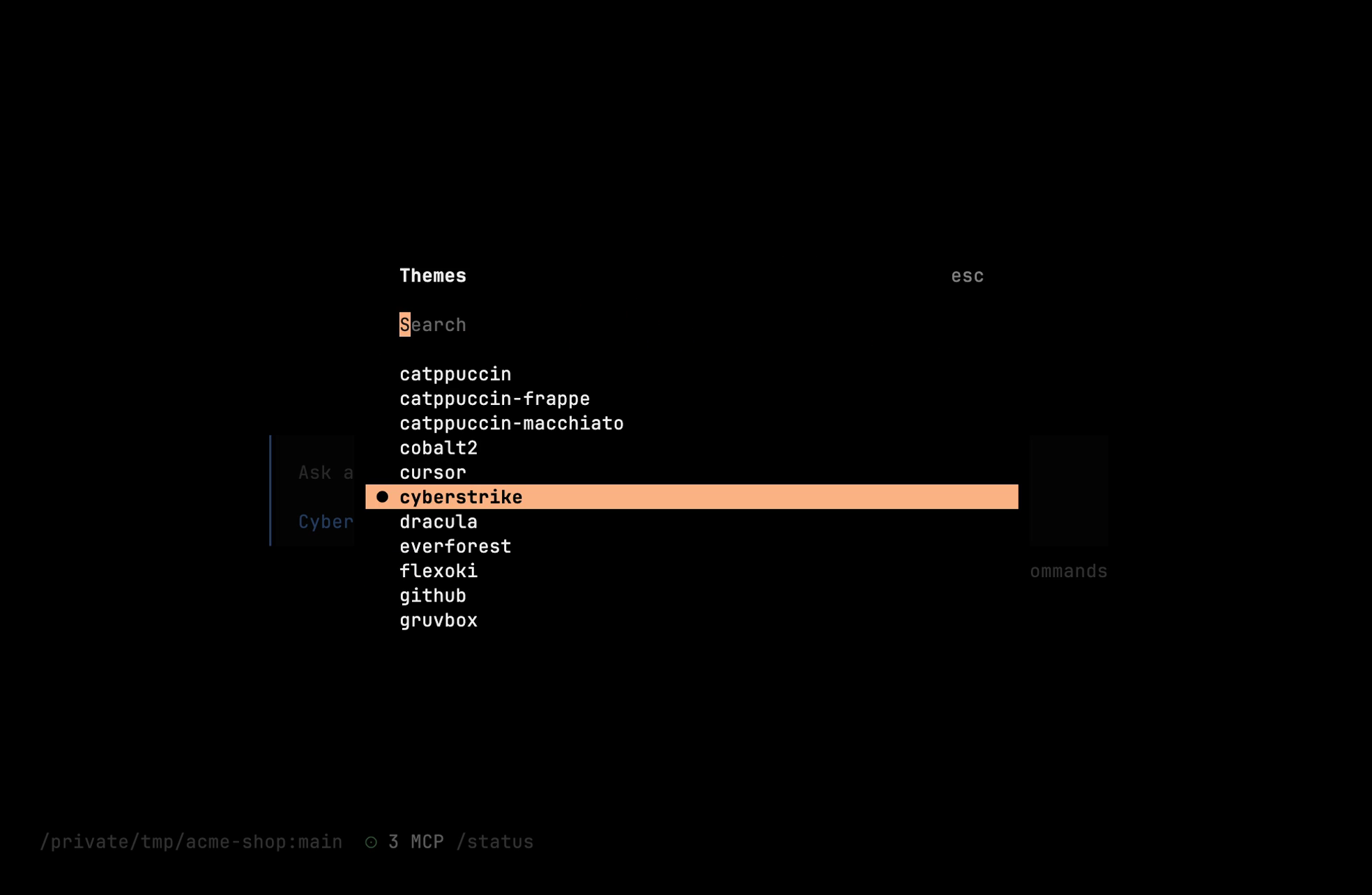 Theme picker with the built-in themes
